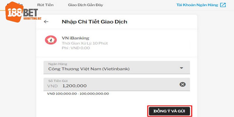 Các bước cần thực hiện để nạp tiền vào 188BET bằng internet banking